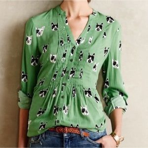 Anthroplogie Maeve button down French bulldog blouse